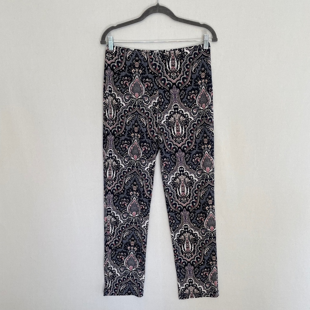 CLARA SUNWOO Size Medium Black Blue Pink White Textured Paisley Slim Fit Pants